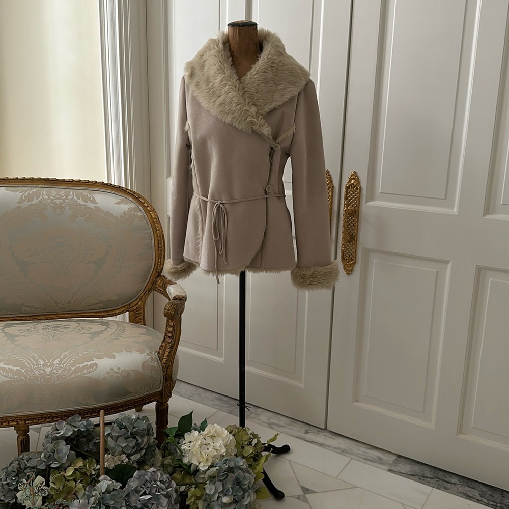 Beige, fluffy, winter coat, ladies, size medium